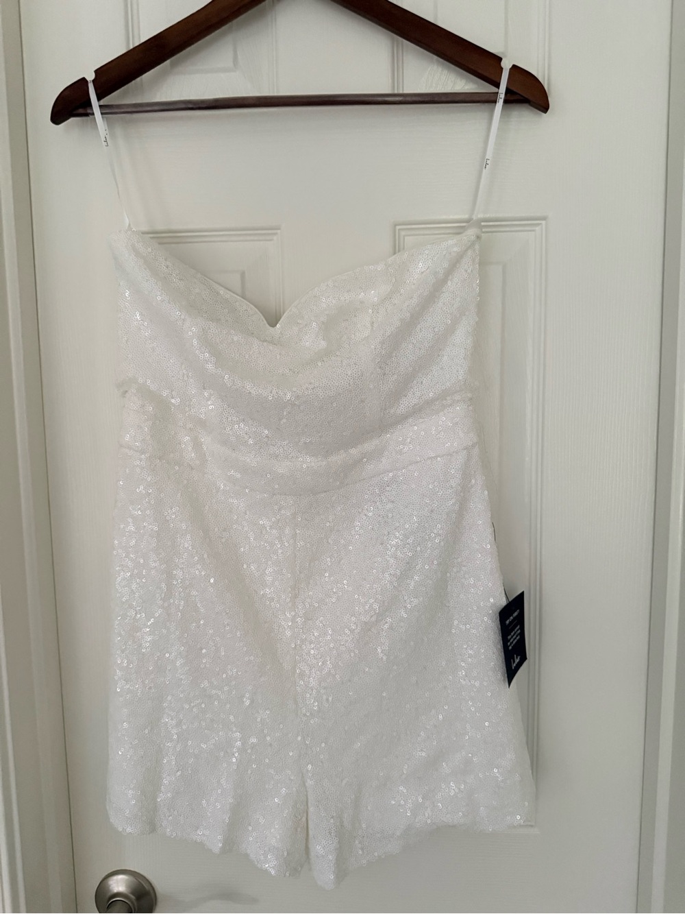 White Sequin strapless Romper Dress - Women